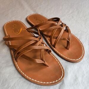 Sam Edelman Marinea Strappy Slide Sandal 8.5 Saddle Brown Leather